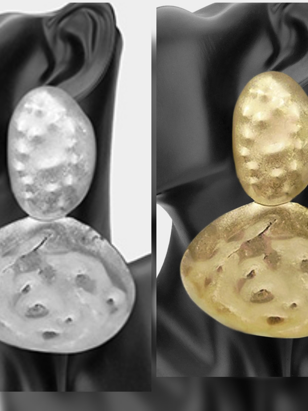 Gold Hammered Drop Earrings - Women Jewelry - Picture 3 of 3